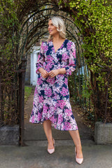 Ruby Navy & Pink Floral Chiffon Dress