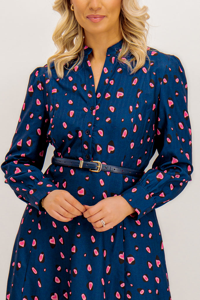 Victoria Navy & Pink Spot Print Shirt Dress
