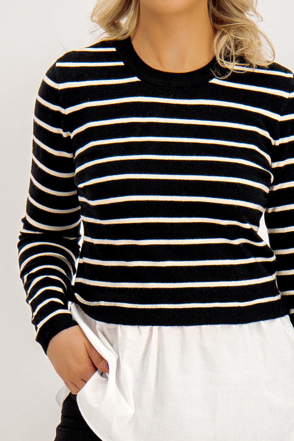 Angie Black & Cream Stripe Peplum Knit