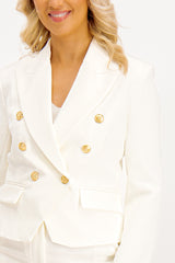 Joan White Button Cropped Blazer