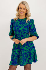 Demi Green & Royal Blue Animal Print Dress