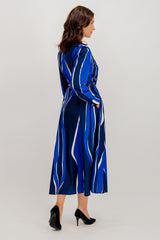 Victoria Navy & Blue Stripe Print Shirt Dress