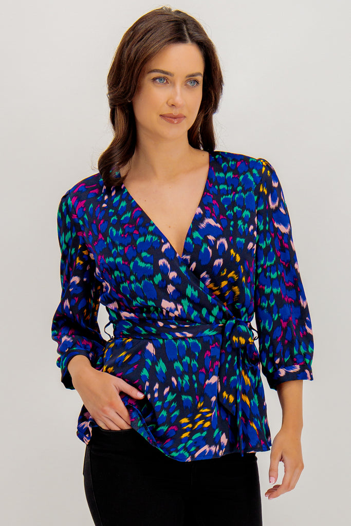 Dale Navy Multi Colour Animal Printed Top
