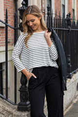 Brianna Relaxed Black & White Striped Knit