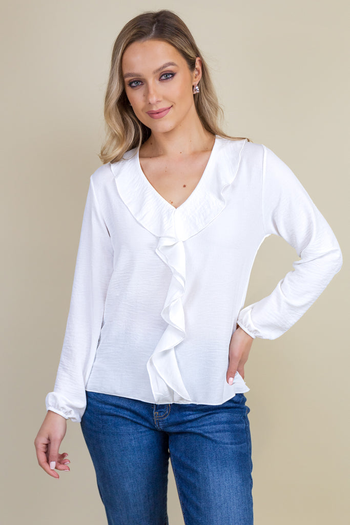 White Florence Frill Front Top