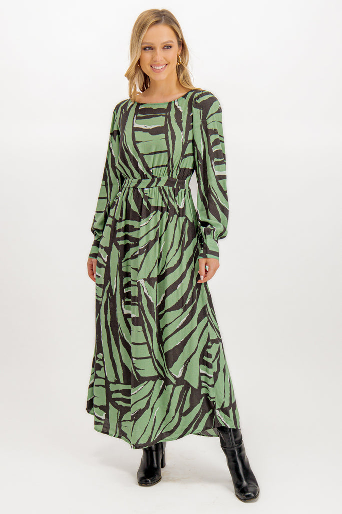 Gin Lily Pad Green & Black Tiger Print Dress