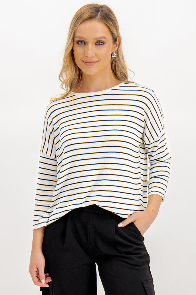 Brianna Relaxed Black & White Striped Knit