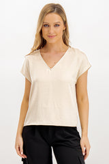 Dana Stone Satin V-Neck Top