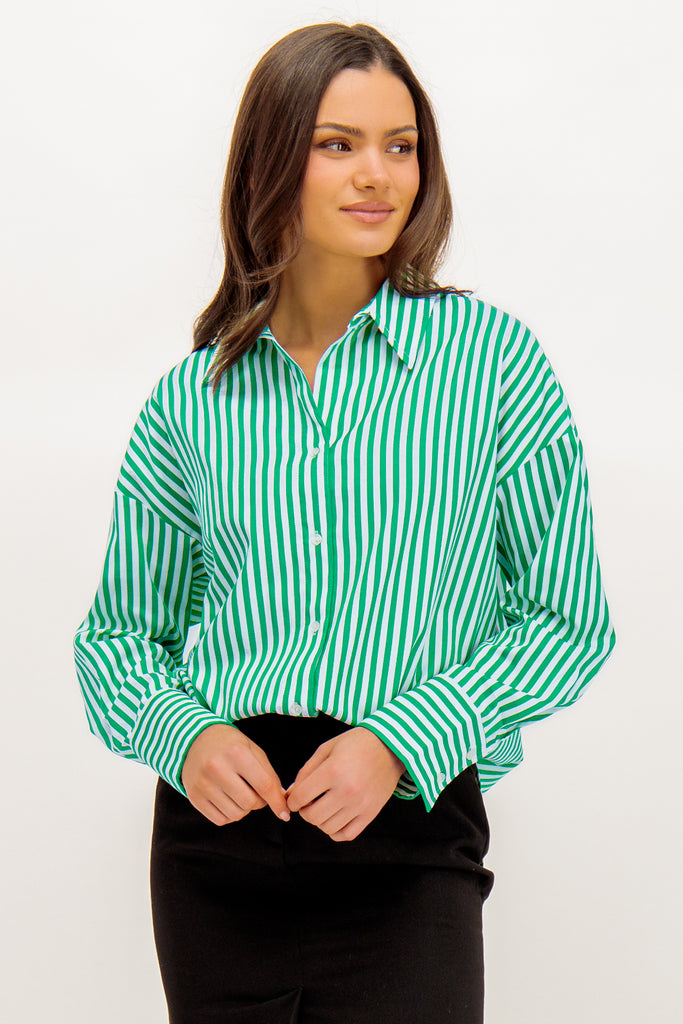 Oregon Green & White Stripe Relaxed Shirt