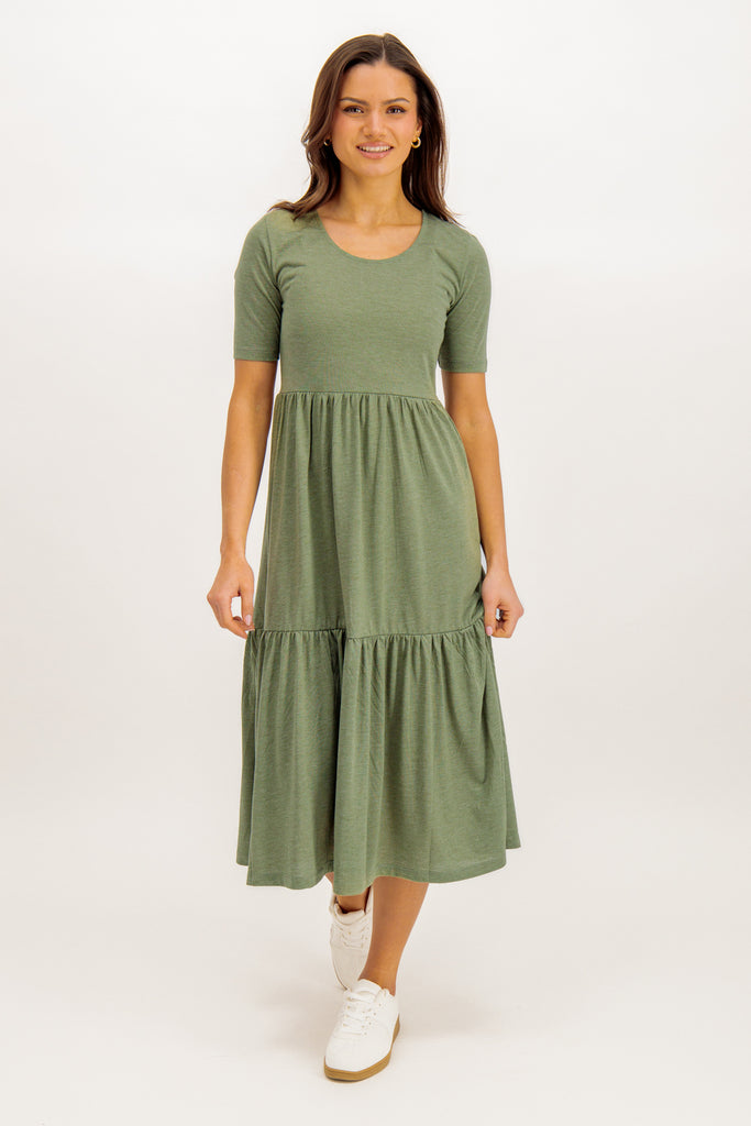 Dalila Lichen Green Frill Maxi Dress