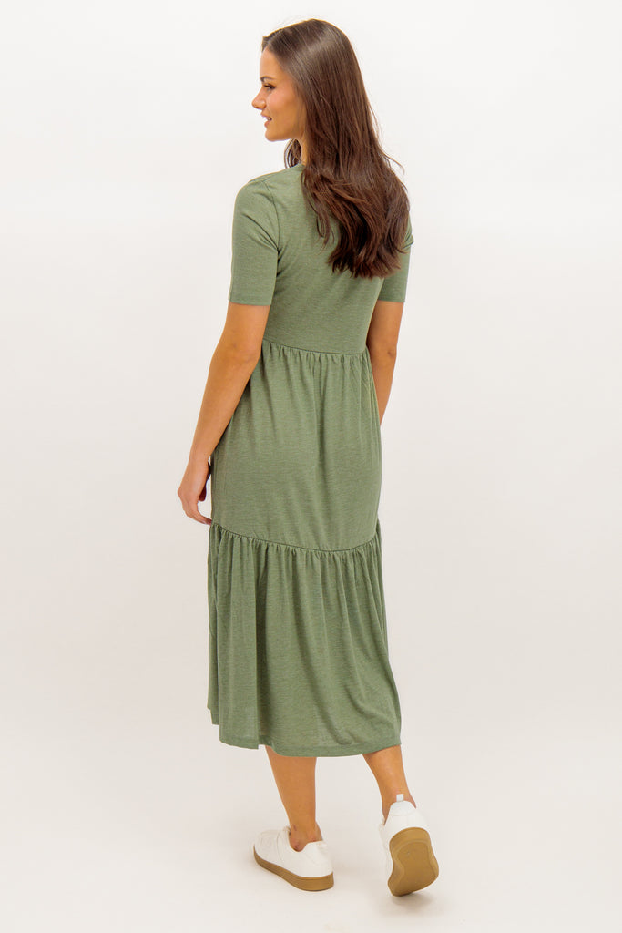Dalila Lichen Green Frill Maxi Dress