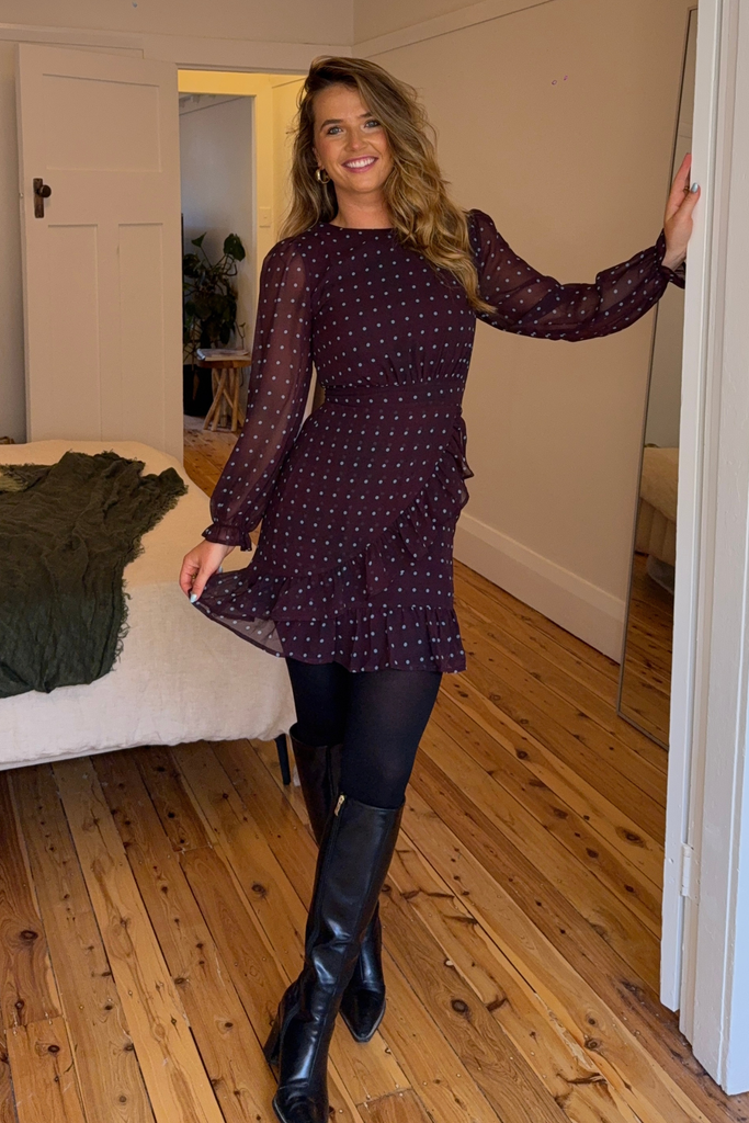 Alina Brown & Blue Polka Dot Short Dress