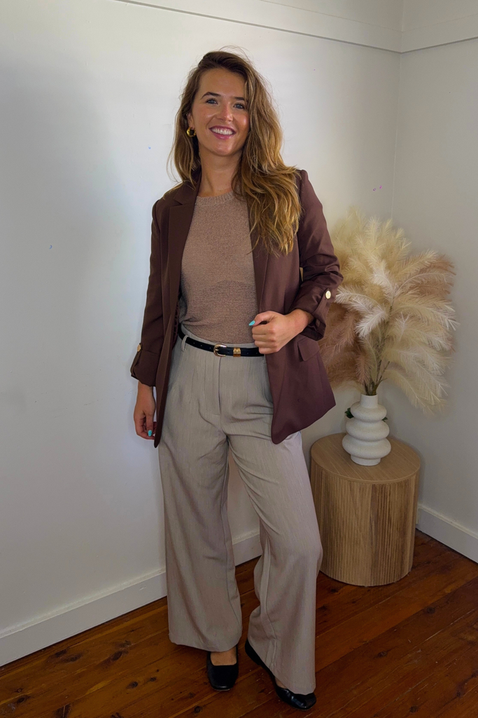 Audrey Taupe Knitted T-Shirt