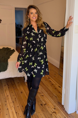 Corey Black & Green Printed Short Dress