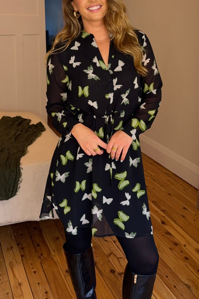 Corey Black & Green Printed Short Dress