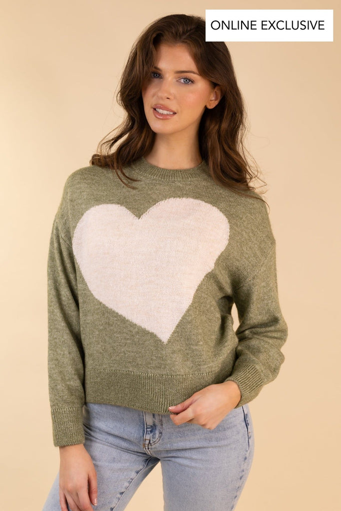 Lovella Green & Cream Heart Knit