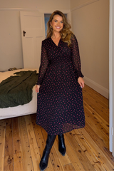 Brielle Black Ditsy Printed Midi Dress