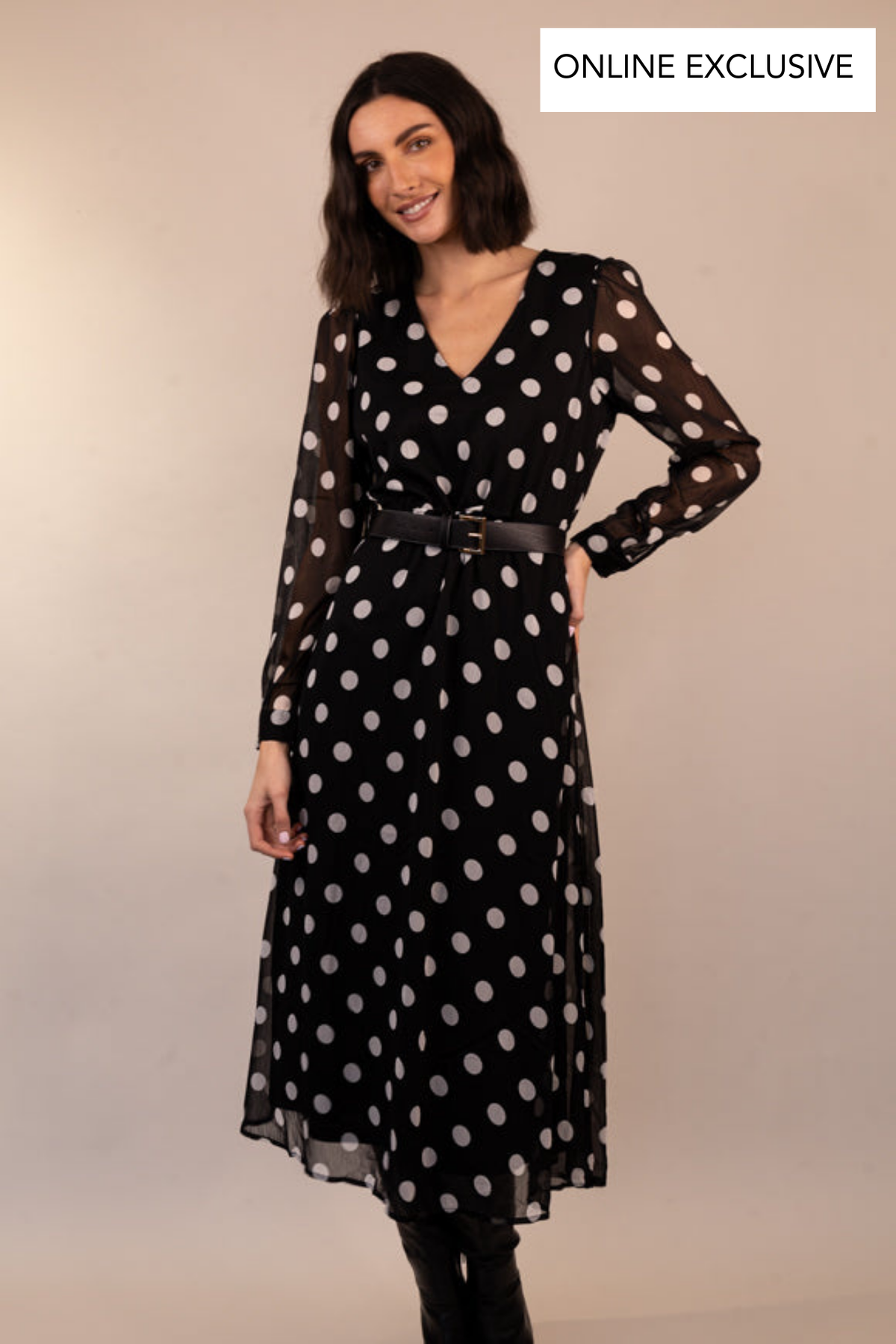 Dutti O-Neck Black & White Dot Dress