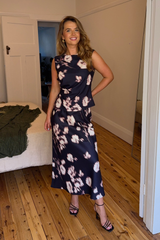 Black & Beige Printed Midi Skirt