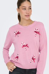 Xmas Shine Pink Candy Cane Knit