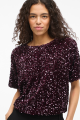 Faith Round Neck Wine Sequins