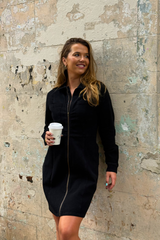 Leah Black Zip Denim Dress