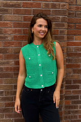 Jena O-Neck Green Knit Vest Top