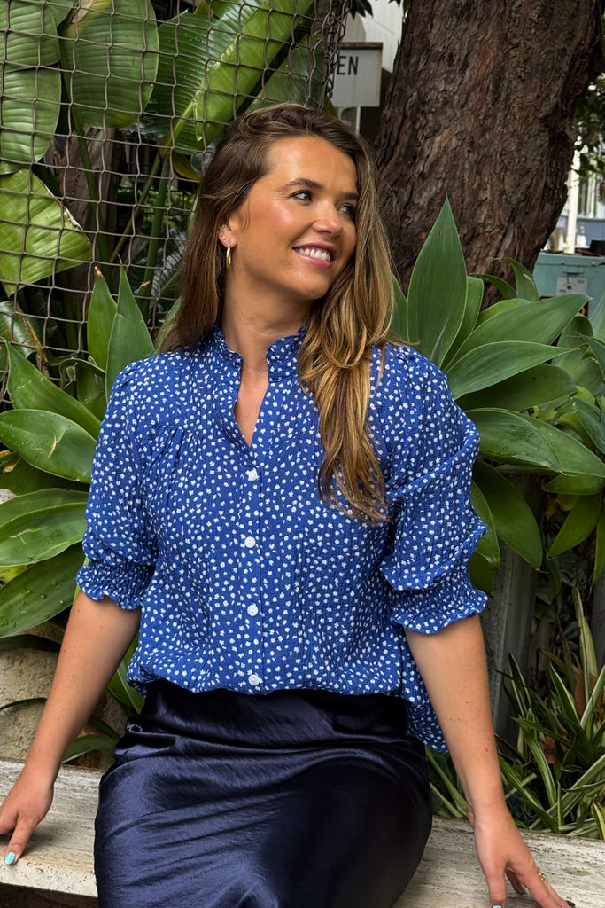 Maud Blue Floral Printed Top