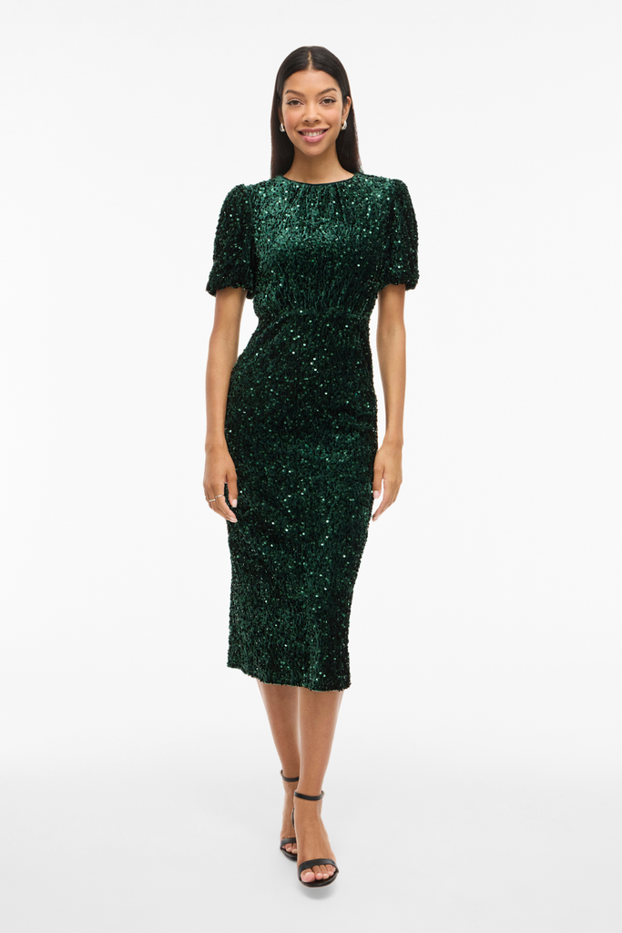 Believe Green Velvet Sequins Midi Dress