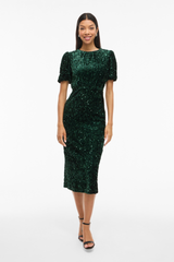 Believe Green Velvet Sequins Midi Dress