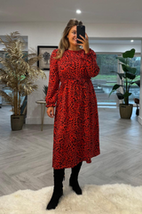 Rosalie Orange Animal Printed Midi Dress