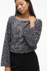Faith Silver Sequins Boat Neck Top