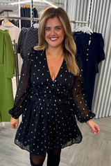 Tommi Black Foil Chiffon Short Dress