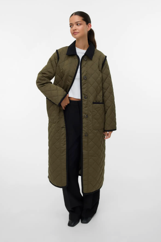 Emily Long Green Quilted Coat