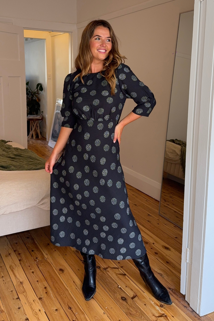 Cas Black and White Midi Dress