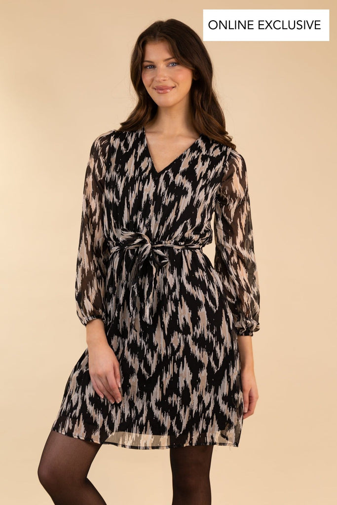 Cera Black Graphic Print Dress