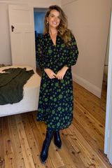 Megan Black & Green Printed Midi Dress