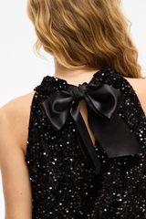 Believe Black Bow Sequins Short Dress