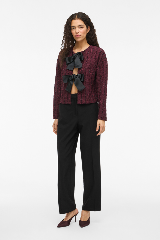 Otta Wine Bow Cardigan