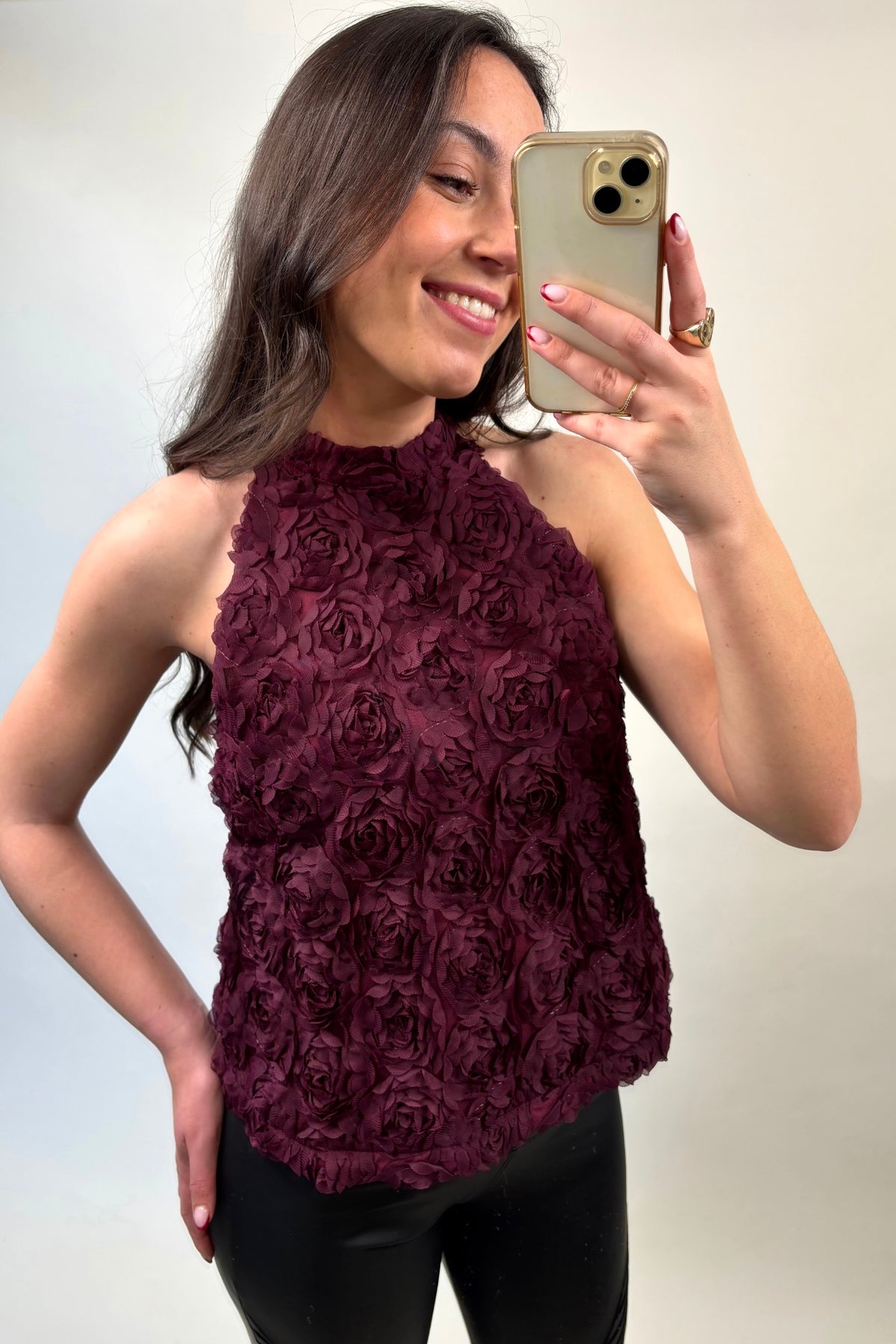 Sophia Wine Floral Halter Neck Top