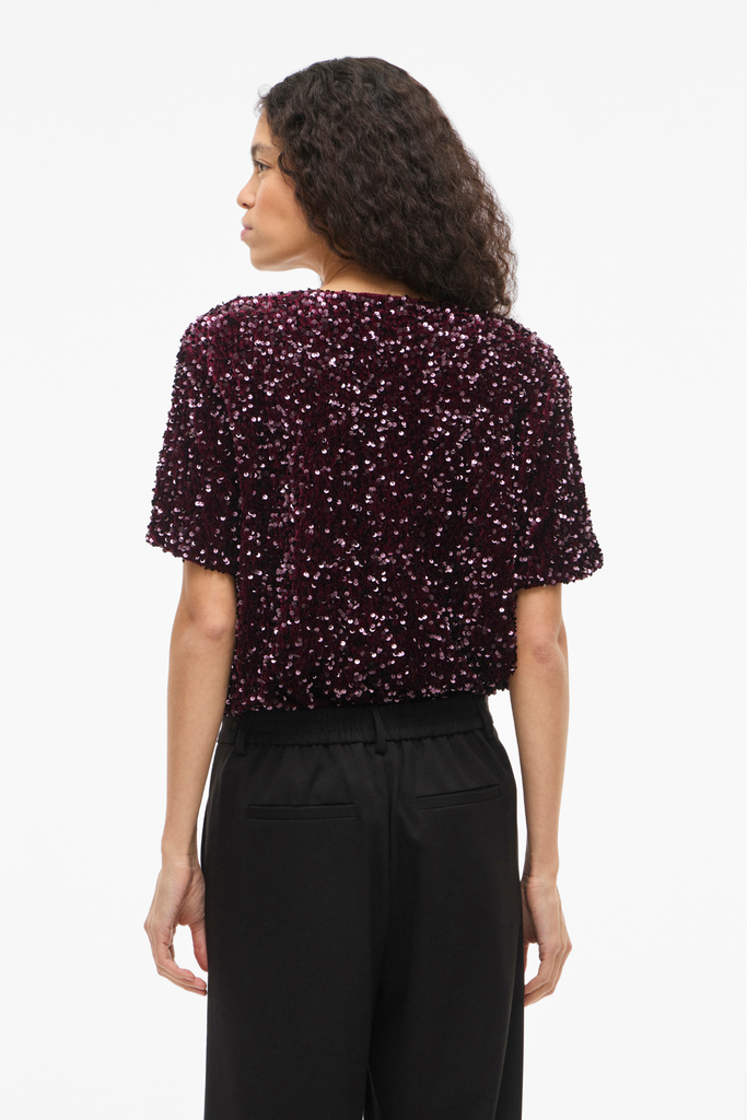 Faith Round Neck Wine Sequins