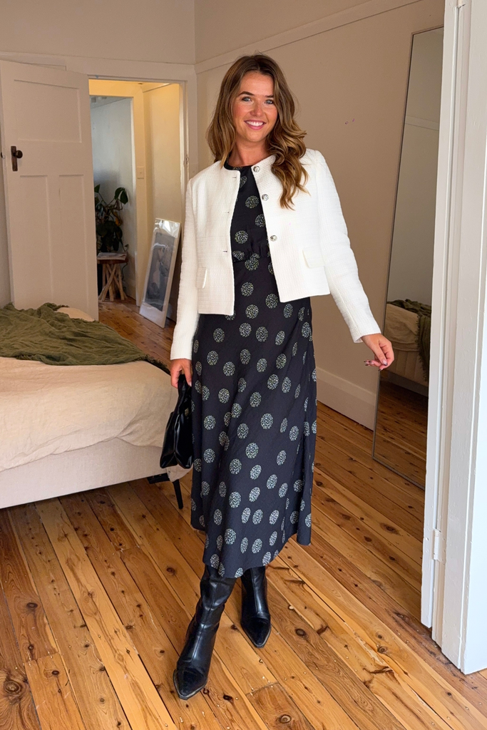 Cas Black and White Midi Dress