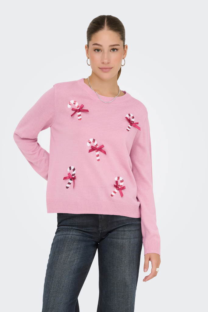 Xmas Shine Pink Candy Cane Knit