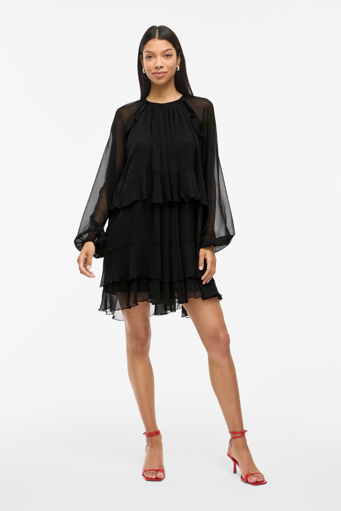 Hela Black Ruffle Short Dress