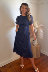 Izzy Navy & White Polka Dot Midi Dress