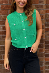 Jena O-Neck Green Knit Vest Top
