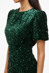 Believe Green Velvet Sequins Midi Dress