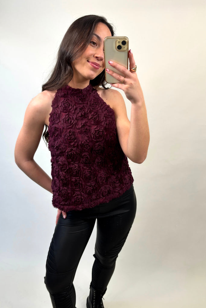Sophia Wine Floral Halter Neck Top
