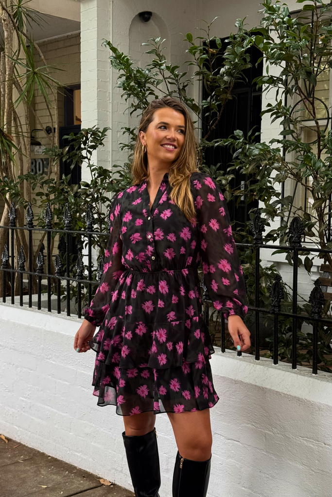 Millie V-Neck Pink Floral Short Dress