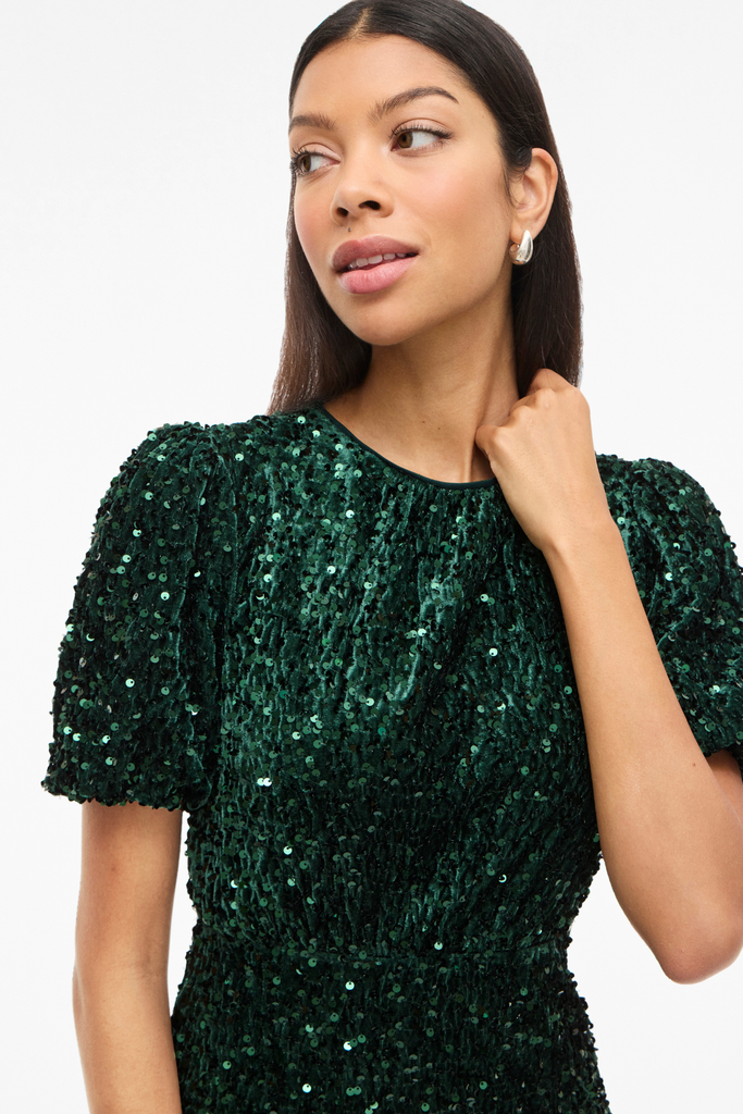 Believe Green Velvet Sequins Midi Dress